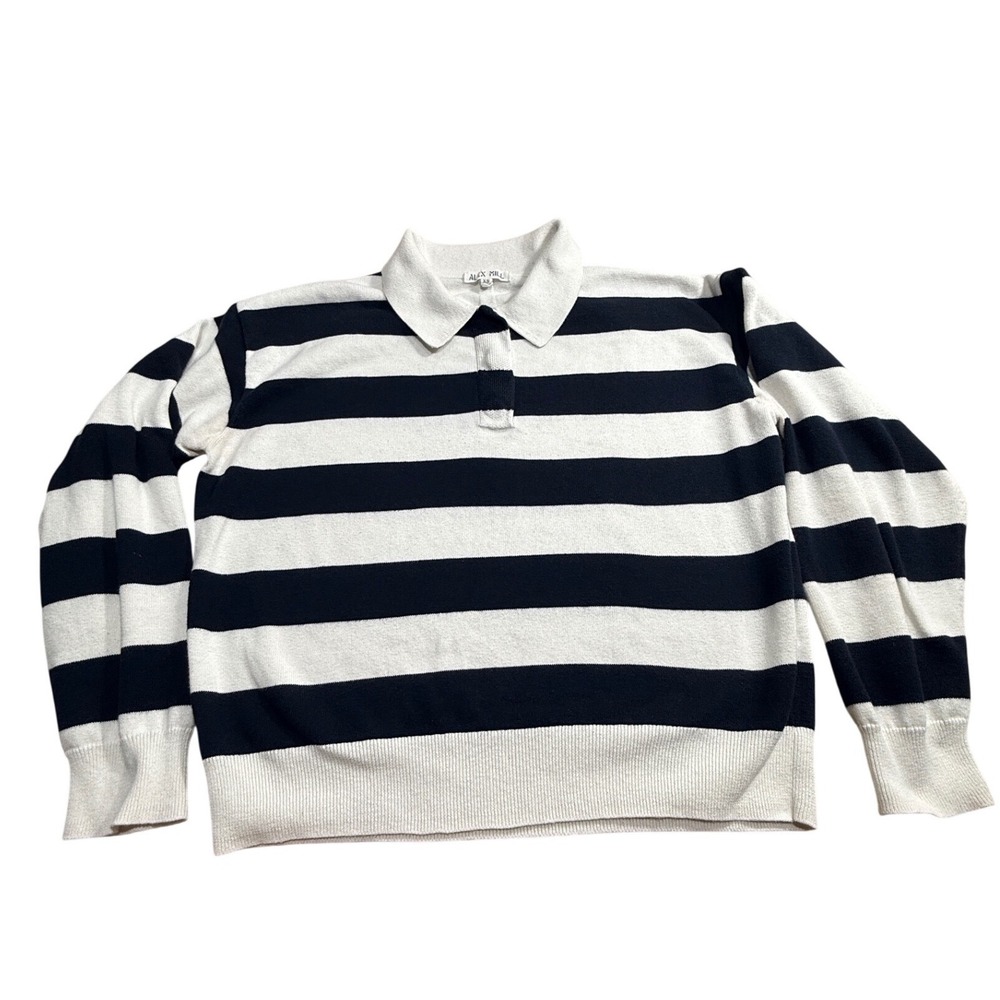Alex Mill Striped Polo Sweater XS Navy White Cotton Cashmere Knit Long Sleeve